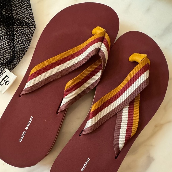 Isabel Marant Tae Striped Canvas Flip Flops with net shoe bag - Picture 11 of 11